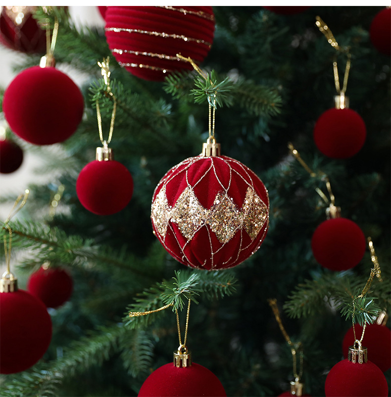 Set de bolas de navidad de terciopelo burdeos para decoración_voghion.com