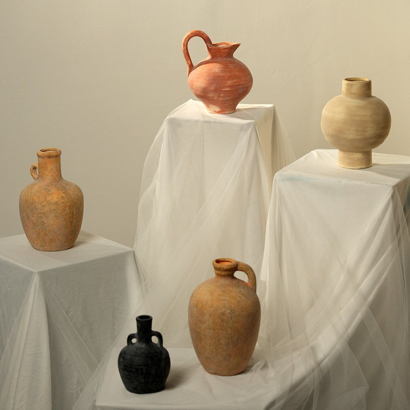 Vintage Ceramic Vase Advanced Sense Wine Cabinet Niches Ornaments Pastoral Ceramic Mottled Pot Old Handmade Porcelain