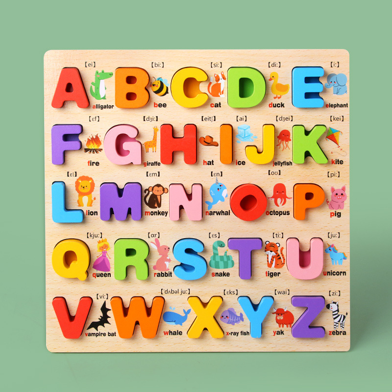 Tablero alfanumérico de madera transfronterizo Puzzle Montessori Cognitive Early Education Learning Caja de color a juego Tablero de agarre de mano Juguetes para niños