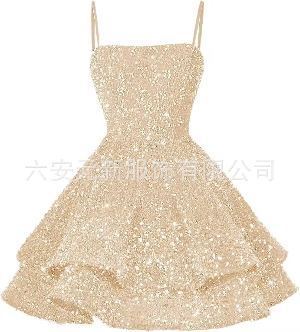 Comercio exterior de Europa y América Amazon nuevo cinturón de sequillas sexy cuello en V corto vestido de baile de fiesta