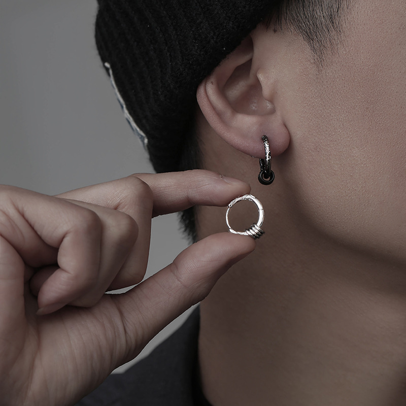 Men's Black Gold Earrings Silver Plated Unique Single Hip Hop Cudgel Style Trendy Jewelry For Both Men And Women_voghion.com