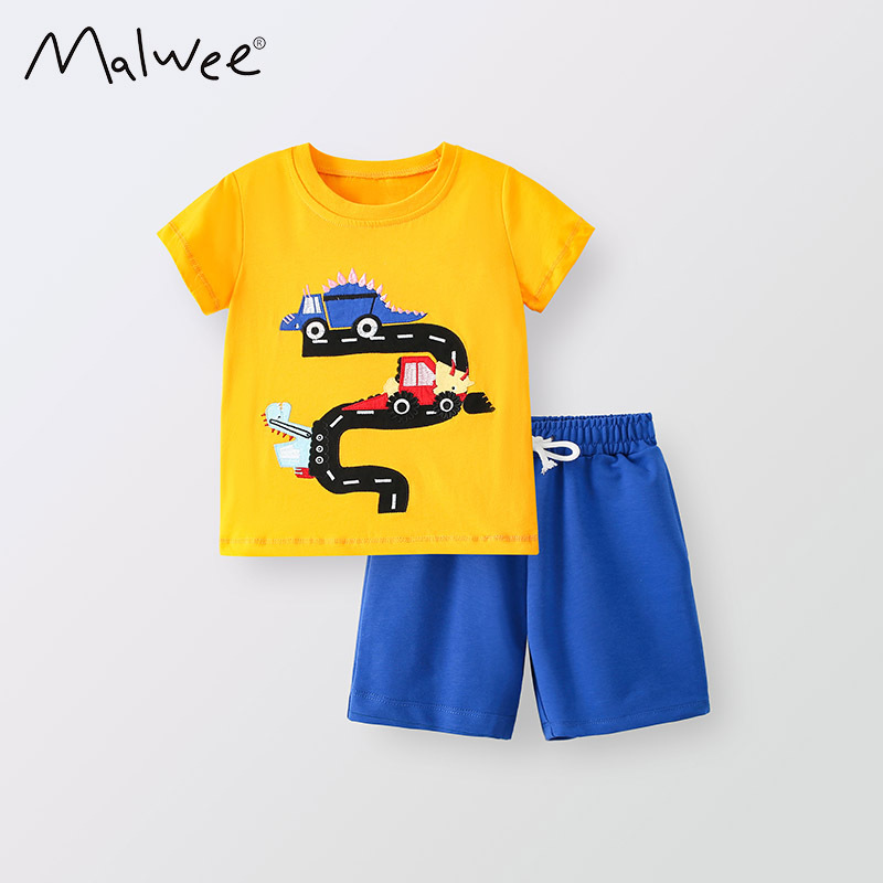 Malwee traje de dos piezas para niños verano nuevo estilo europeo y americano casual cuello redondo manga corta pantalones de cintura elástica traje