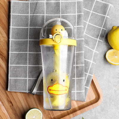 高颜值小黄鸭水杯搅拌杯可爱少女心儿童ins风大人网红杯子吸管