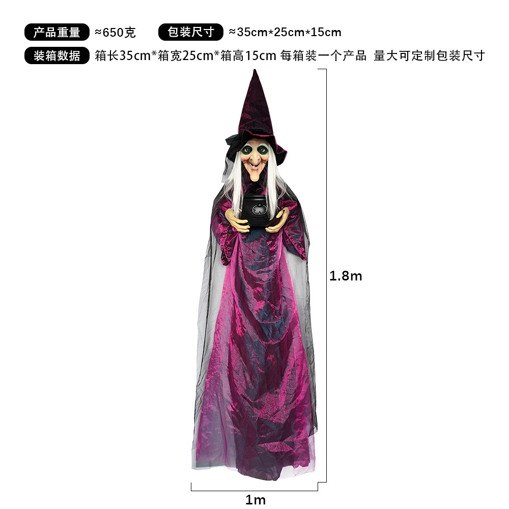 Bruja Colgante Animada de Terror de Tela No Tejida, con Control por Voz y Luz, para Halloween y Casas Embrujadas