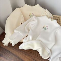 1-5歳の女性の赤ちゃんの半高襟の一体の絨毛の女の子のベルベットの厚い泡の袖の甘い上着の底のシャツの冬