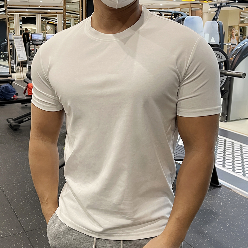 Camiseta de verano de algodón para hombre, manga corta, color liso, transpirable, ideal para deportes, fitness, correr y entrenamiento._voghion.com