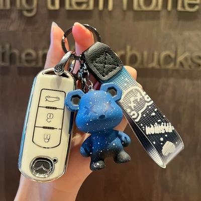 buckle cx9 shell, Car key bag - mazda-a-smart-3-key-single-shell-white-blue-violence-bear-pendant