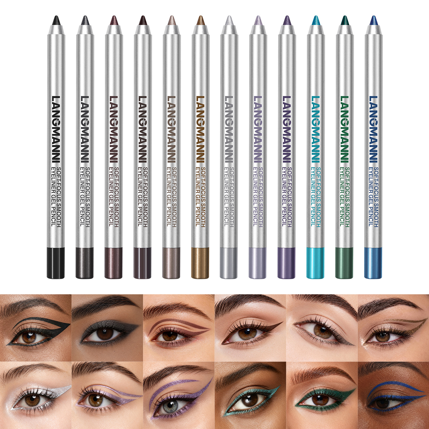 LANGMANNI's new 12-color erasable pearlescent matte eyeliner gel pen is waterproof and long-lasting, exclusively for cross-border sales