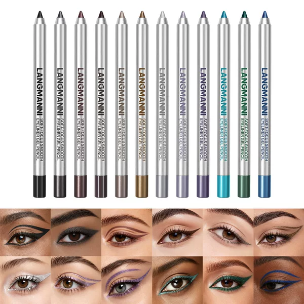 LANGMANNI's new 12-color erasable pearlescent matte eyeliner gel pen is waterproof and long-lasting, exclusively for cross-border sales