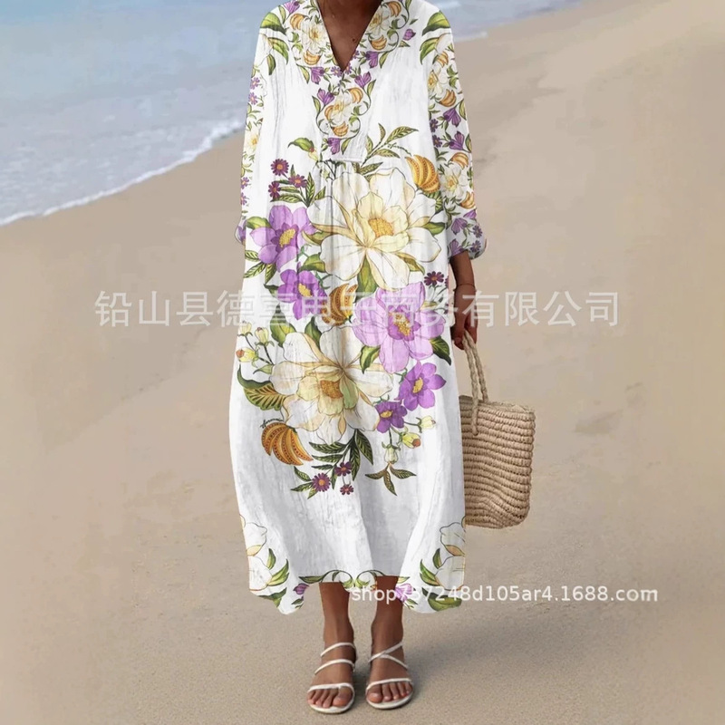 Dress for Women, Long-Sleeved Printed Casual Long-Sleeved Shirt, Floral Amazon Cross-Border 3D23E0 Independent Site Dress for Women, Long-Sleeved Printed Casual Long-Sleeved Shirt, Floral Amazon Cross-Border 3D23E0 Independent Site
