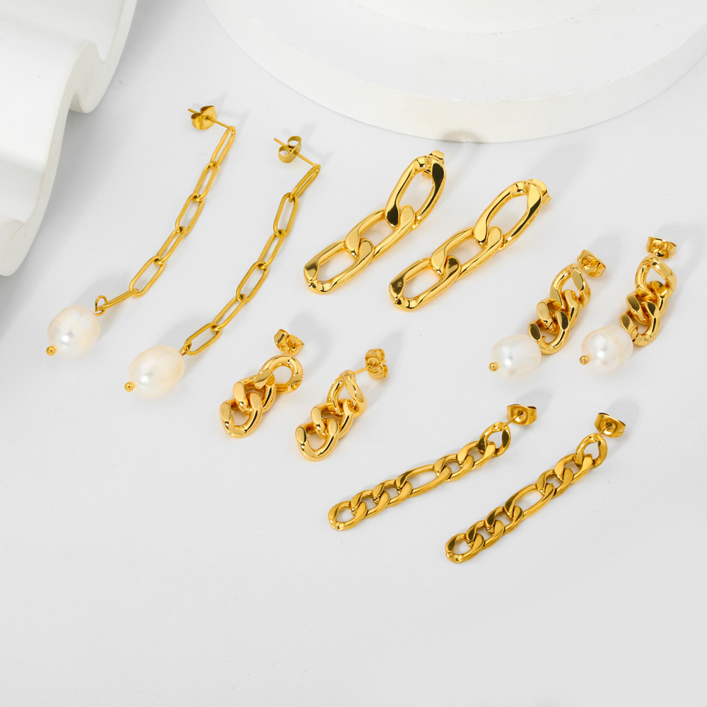 7g Weight 0.03µm-0.05µm Gold Plating Thickness PVD Coated Gold Plating Process 316 Stainless Steel Ear Needle Material 18K Gold Plated Plating Material PVD Coated Real Gold Plated 18K Gold Geometric 201 Stainless Steel Freshwater Pearl Modern Style Waterproof Non Tarnish Drop Earrings