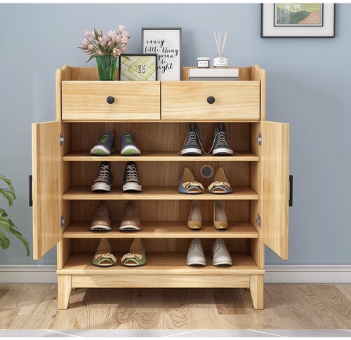 Nordic solid wood shoe cabinet modern minimalist living room large capacity storage cabinet household small apartment hall cabinet multi-layer storage