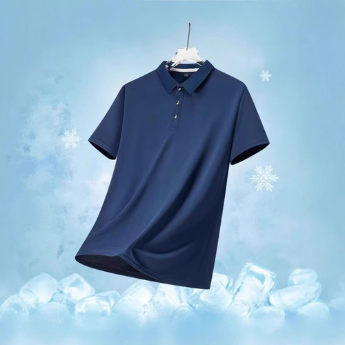 Men's Short Sleeve Thin Collar Polo Shirt Business Casual Ice Silk Versatile Dad's Style T-Shirt Trendy Hot Brand