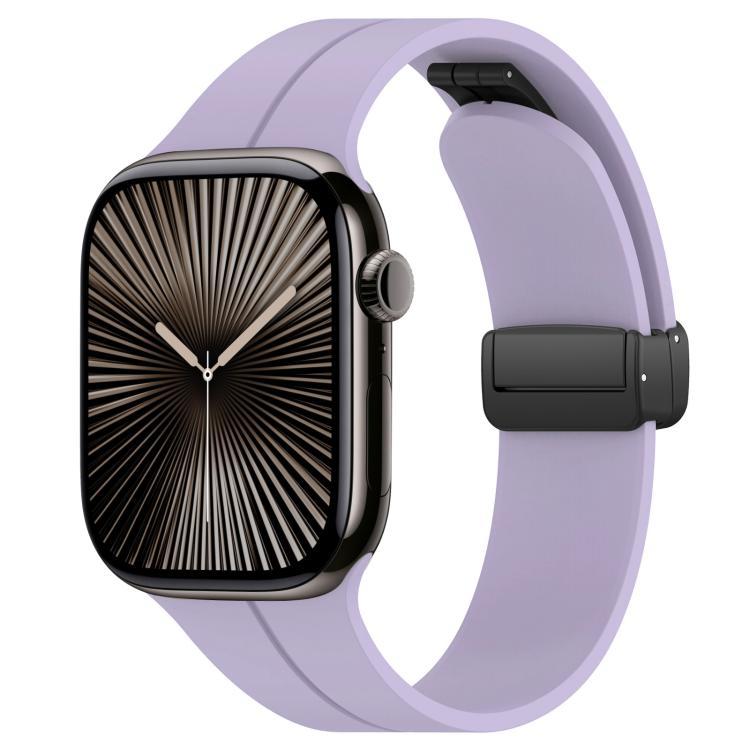 Correa de silicona con ranura plana con botón negro plegable para Apple Watch 42 - 49mm tamaño completo universal