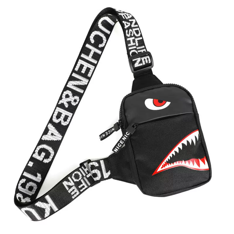 跨境热销鲨鱼男士休闲胸包运动小背包迷你款手机包小小单肩斜挎包