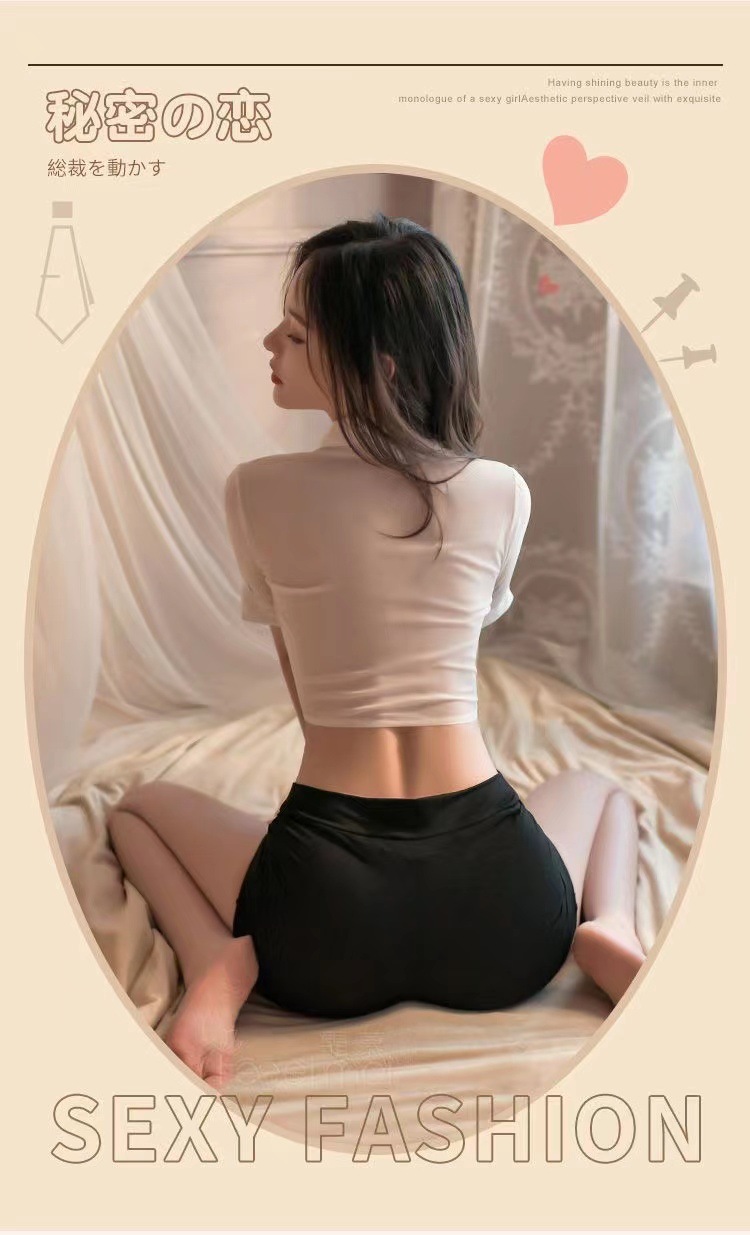 Sexy Secretary Roleplay Costume Set with Chiffon Shirt, Mini Skirt and Panties — detail image 7