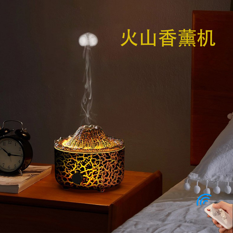 야간 조명 크랙 플레임 아로마 디퓨저 가정용 데스크탑 해파리 자동 향 분사기 스마트 가습기 에센셜 오일 디퓨저