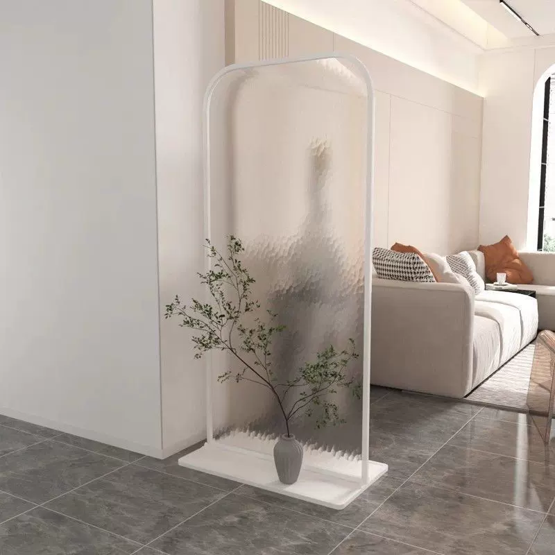 定制现代简约入户门玄关钢化玻璃装饰轻奢铁艺屏风免打孔客厅隔断