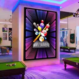网红台球厅墙面深渊镜装饰画创意桌球室俱乐部led氛围灯发光挂画