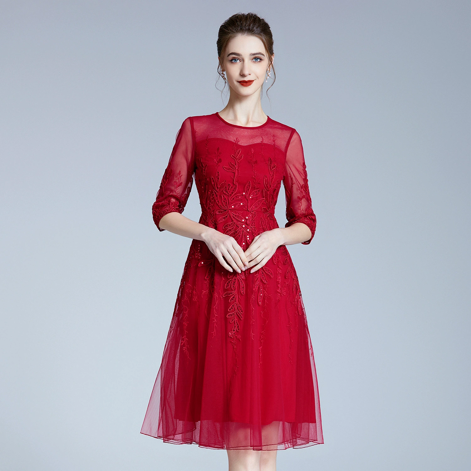 2023 Весна новое Сетчатое свадебное платье для матери с вышивкой плюс размер юбка для женщин среднего и пожилого возраста поколение волос