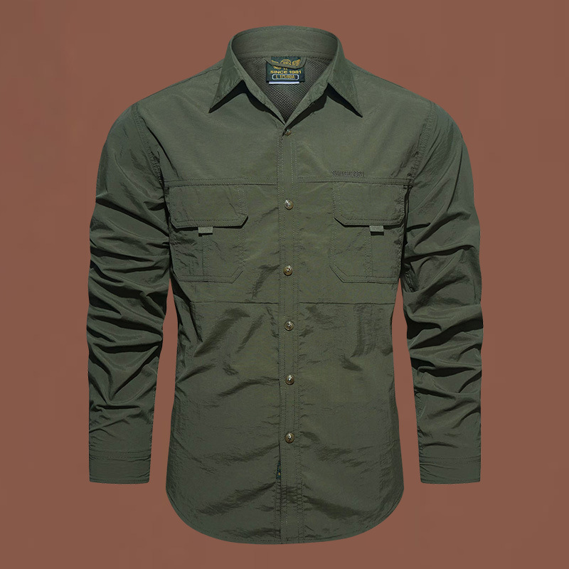 Otoño y invierno nueva camisa táctica de manga larga al aire libre para hombres delgada transpirable multi-bolsillo camisa de secado rápido cuello montañismo hombre
