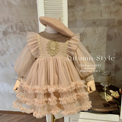 Girls Mesh Dress 2023 New Autumn Girls Korean Style Fashionable Skirt Baby Girls Autumn Clothes