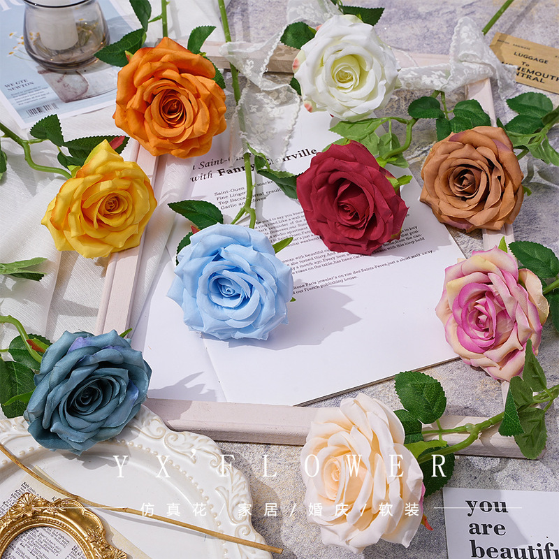 Simulated Corner Rose Large Single Branch Living Room Dining Table Dessert Table Display Production Shopping Mall Scene Decoration Props