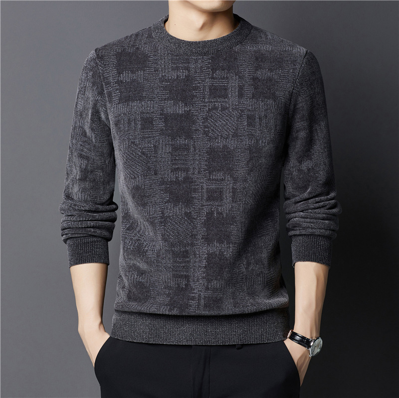 Men's New Winter fleece-lined Chenille Sweater Men's Winter Half High Collar Thickened Warm Base Sweater for Men