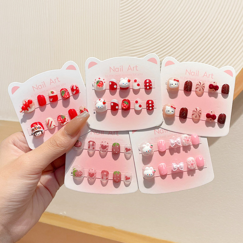 Children's Cartoon KT Cat Wearable Nail Stickers New Year's Edition for Little Girls, Nail Decals, Jelly Adhesive, Removable and Non-Toxic Children's Cartoon KT Cat Wearable Nail Stickers New Year's Edition for Little Girls, Nail Decals, Jelly Adhesive, Removable and Non-Toxic