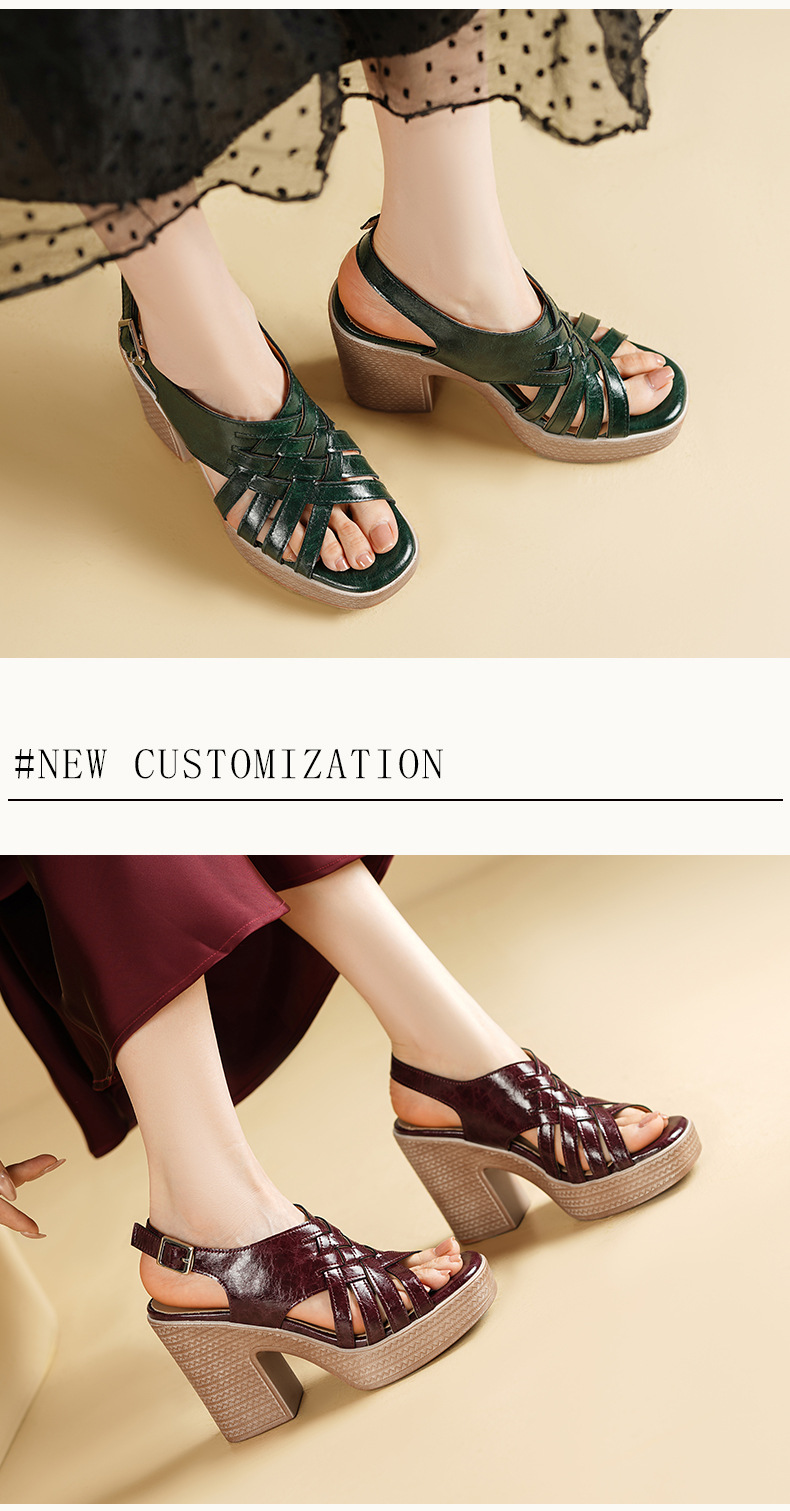 Sandal cao gót nữ hở mũi quai ngang khóa, gót 10.5 cm — đen chi tiết 6