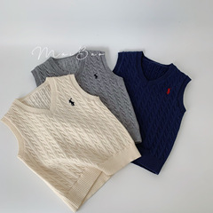 McBoo Children's Vest 2024 Spring New Children's Vest for Boys and Girls Embroidered V-neck Sweater Fashionable 