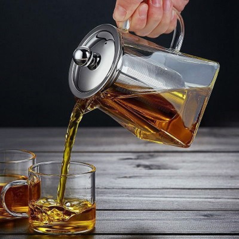 Tetera cuadrada de vidrio grueso con filtro de acero inoxidable resistente al calor, para té de flores/infusión, venta al por mayor de fábrica