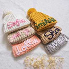 Etsyベビーニット帽刺繍DIY名入れ毛糸帽子48時間以内発送可能子供帽子海外人気商品