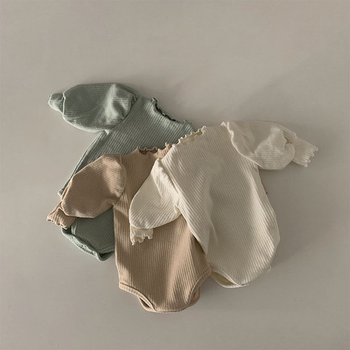 Korean version of children's clothing for infants and toddlers, thickened winter male and female babies, soft and skin-friendly fungus collar, solid color jumpsuit, romper, harem