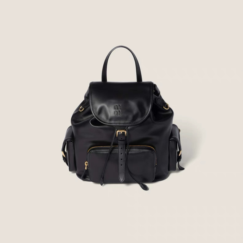 2025 新しい miu 本革バックパックニッチデザイン多用途レトロ大容量ダブル巾着バックパック|undefined