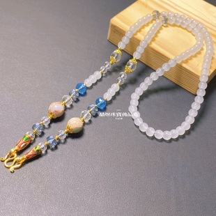 Thai Buddhist Amulet Necklace White Chalcedony Necklace m Buckle Bead Chain Hanging Neck Long 6mm Ethnic Style Versatile Crystal Necklace Rope