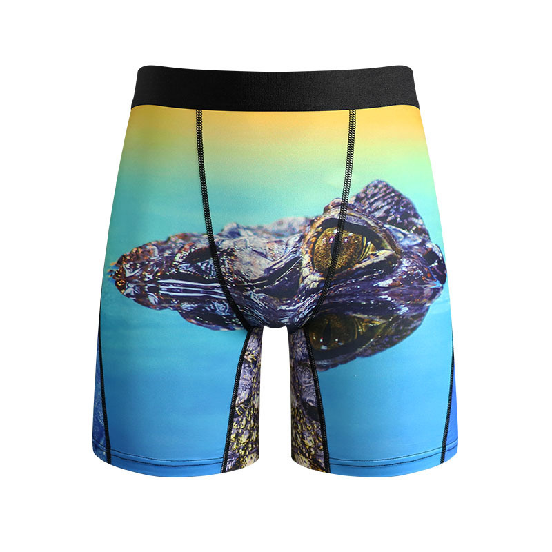 Crocodile Fun Digital Printing Men's Underwear Extended European and American Cross-Border Polyester Elastic Fiber Men's Boxer Briefs