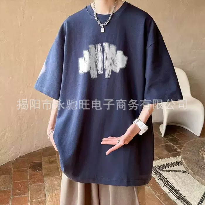 2025新款涂鸦短袖t恤男款夏季日系复古潮牌潮流宽松大码重磅半袖t