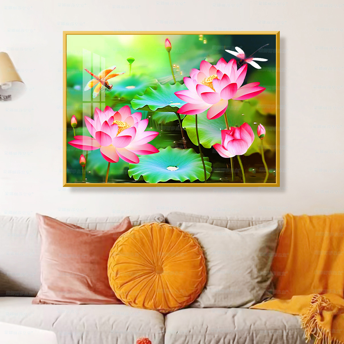 [Algodón importado] Mona Lisa Royal Pavilion de bordado cruzado, fresco Lotus Living Room Decoration image 3