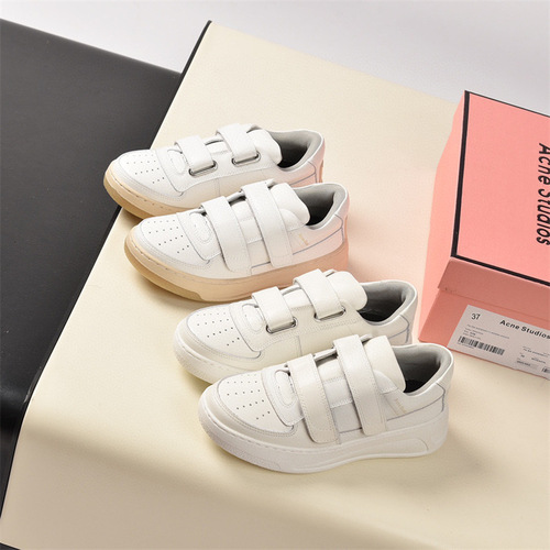  new style Ouyang Nana's favorite smiley face genuine leather thick-soled Velcro white sneakers for women, versatile trendy spring and autumn shoes