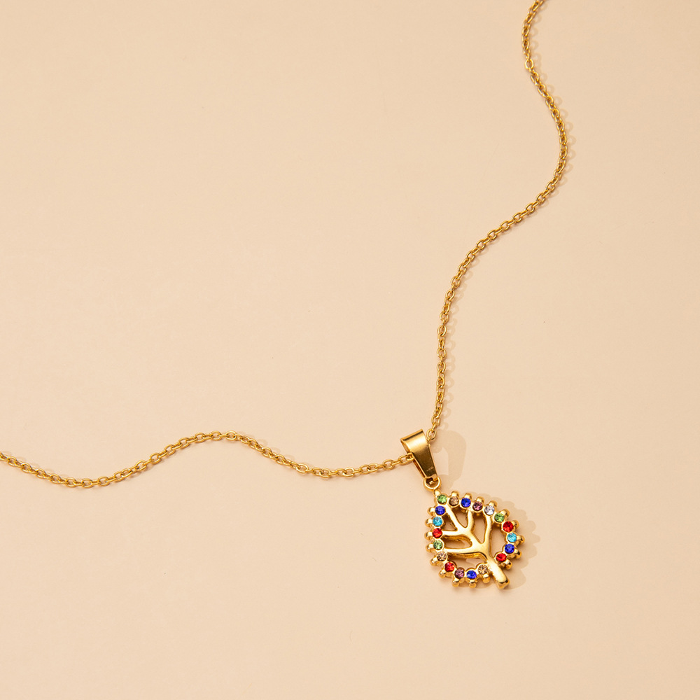 Jewelry stainless diamond with colorful leaves, leaf pendant, titanium steel golden collarbone chain necklace decoration_voghion.com