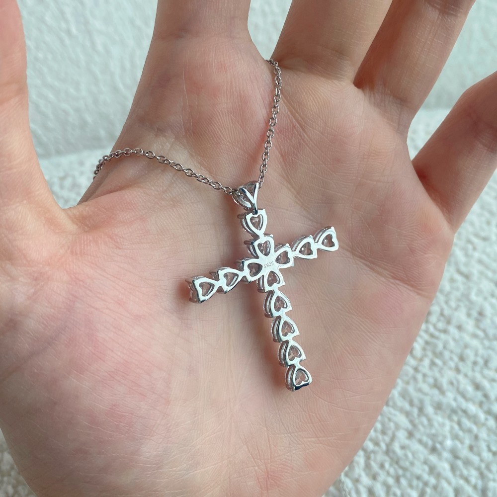 925 Sterling Silver Cross Pendant Necklace display picture 2