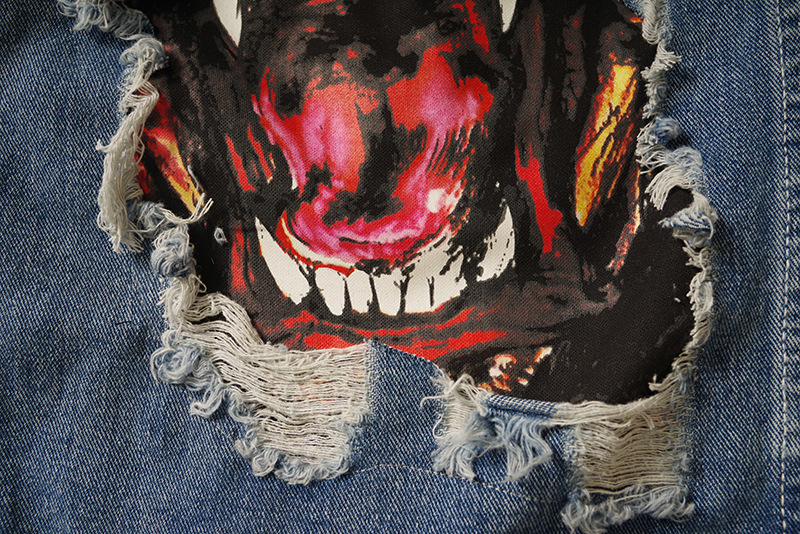 Men's Denim Jacket High Street Trendy Loose Fit Printed Patch_voghion.com