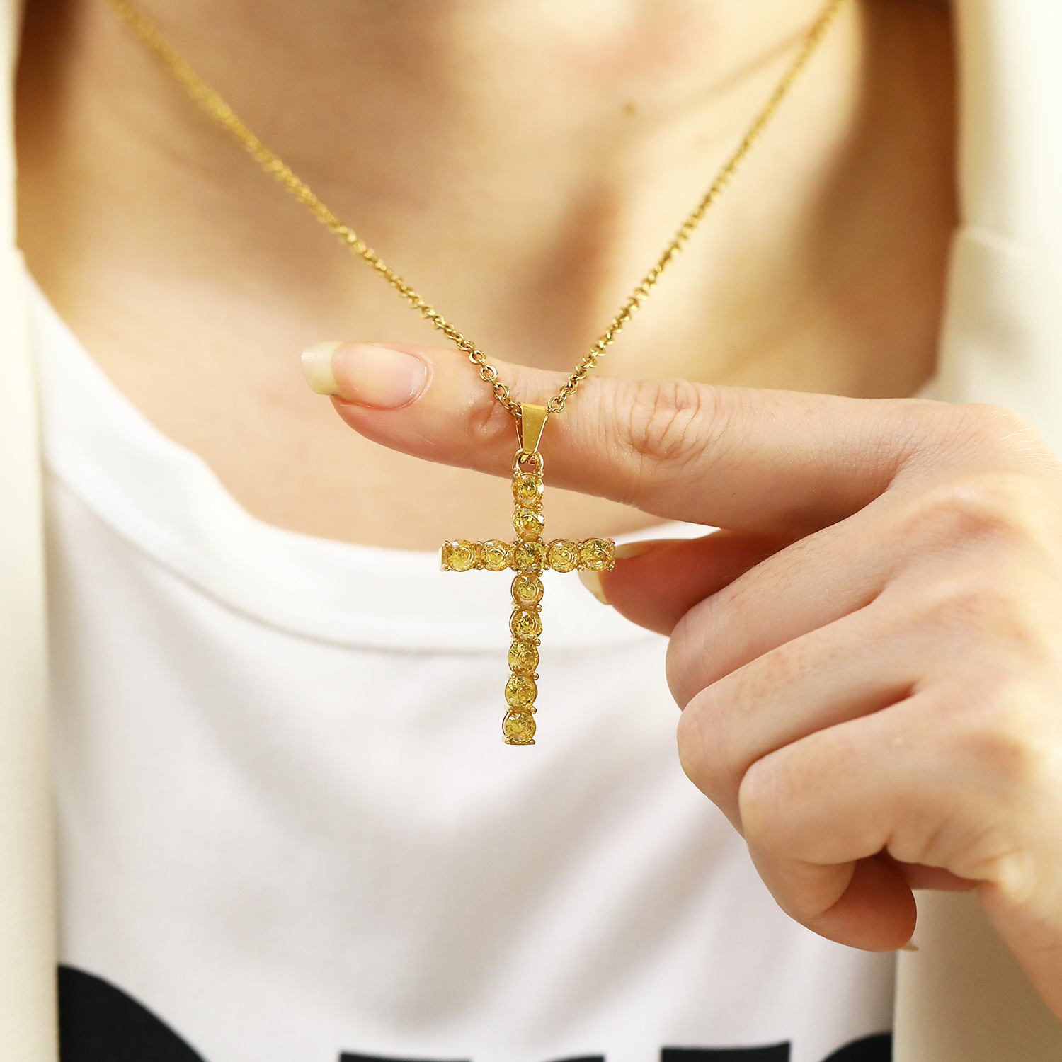 Χάλυβα Τιτανίου Κομψός Σταυρός Ηλεκτροπλασιασμός Ινλεί Ρηνανόστινο Κολιέ Κρεμαστής display picture 6