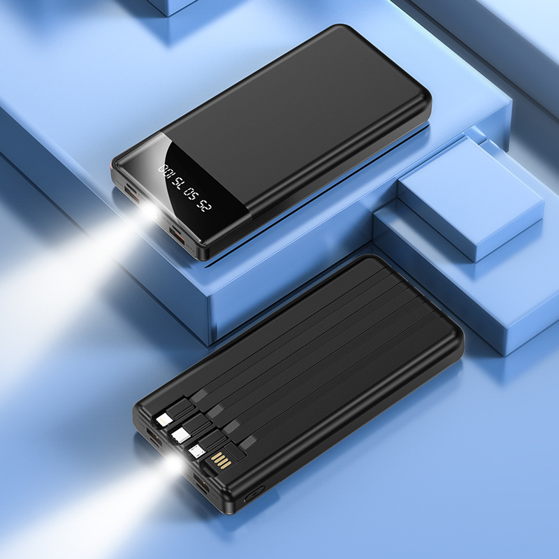 10000 / 2000 mAh lámpara LED de gran capacidad con cuatro líneas de alimentación portátil al aire libre