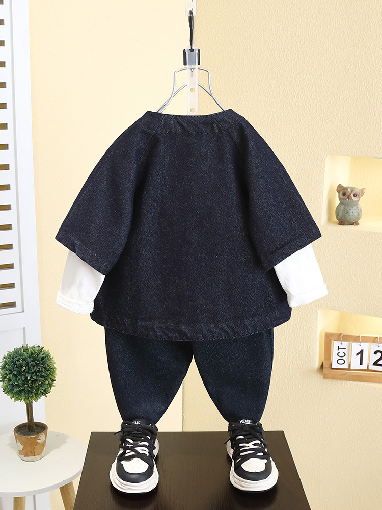 Chaleco vaquero de manga corta para niños 7529, nuevo estilo coreano de primavera 2026, chaqueta fina de primavera y otoño para niños, a la moda.