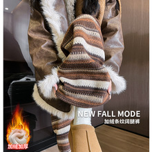 毛呢条纹阔腿裤女装秋冬裤子女冬款慵懒复古直筒裤休闲加绒女裤