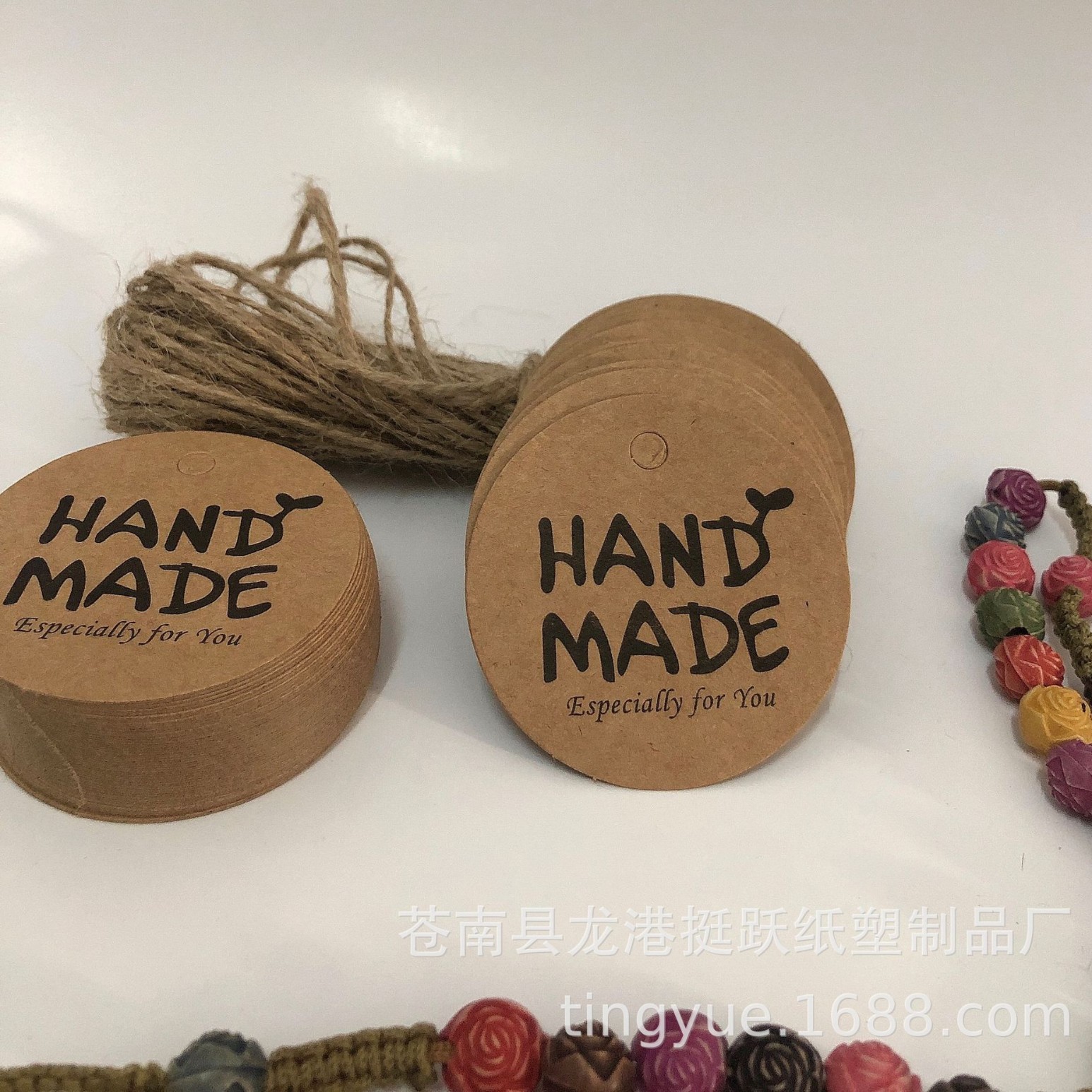 亚马逊热卖圆形handmade答谢卡吊牌烘焙礼物标签卡片情人节婚庆