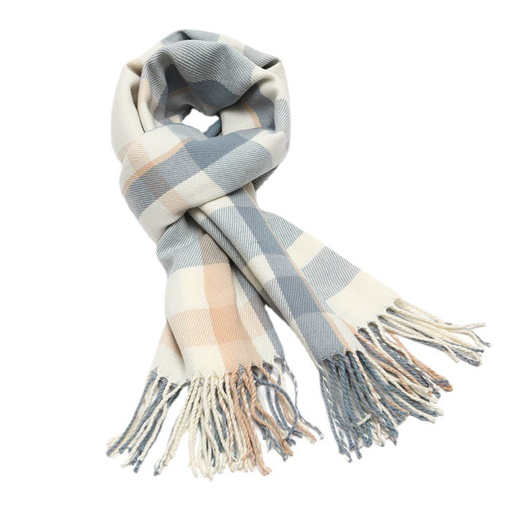 Double-Sided Faux Fur Scarf, 200×60 cm, Long Warm Soft Korean Style Plaid