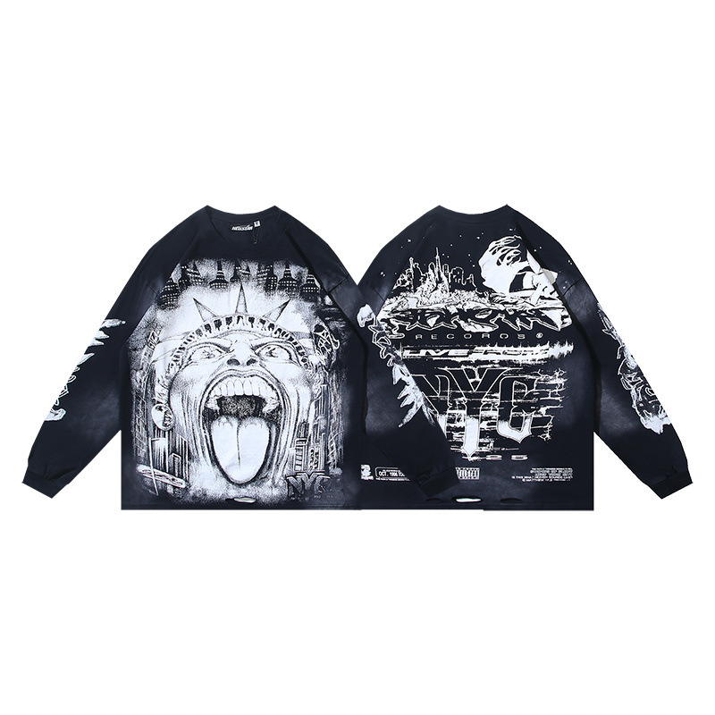 Hellstar NYC Records T-shirt Liberty Scream Long Sleeve Black